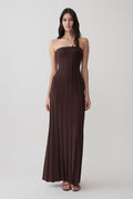 Pia Ribbed Strapless Maxi Dress - Chocolate