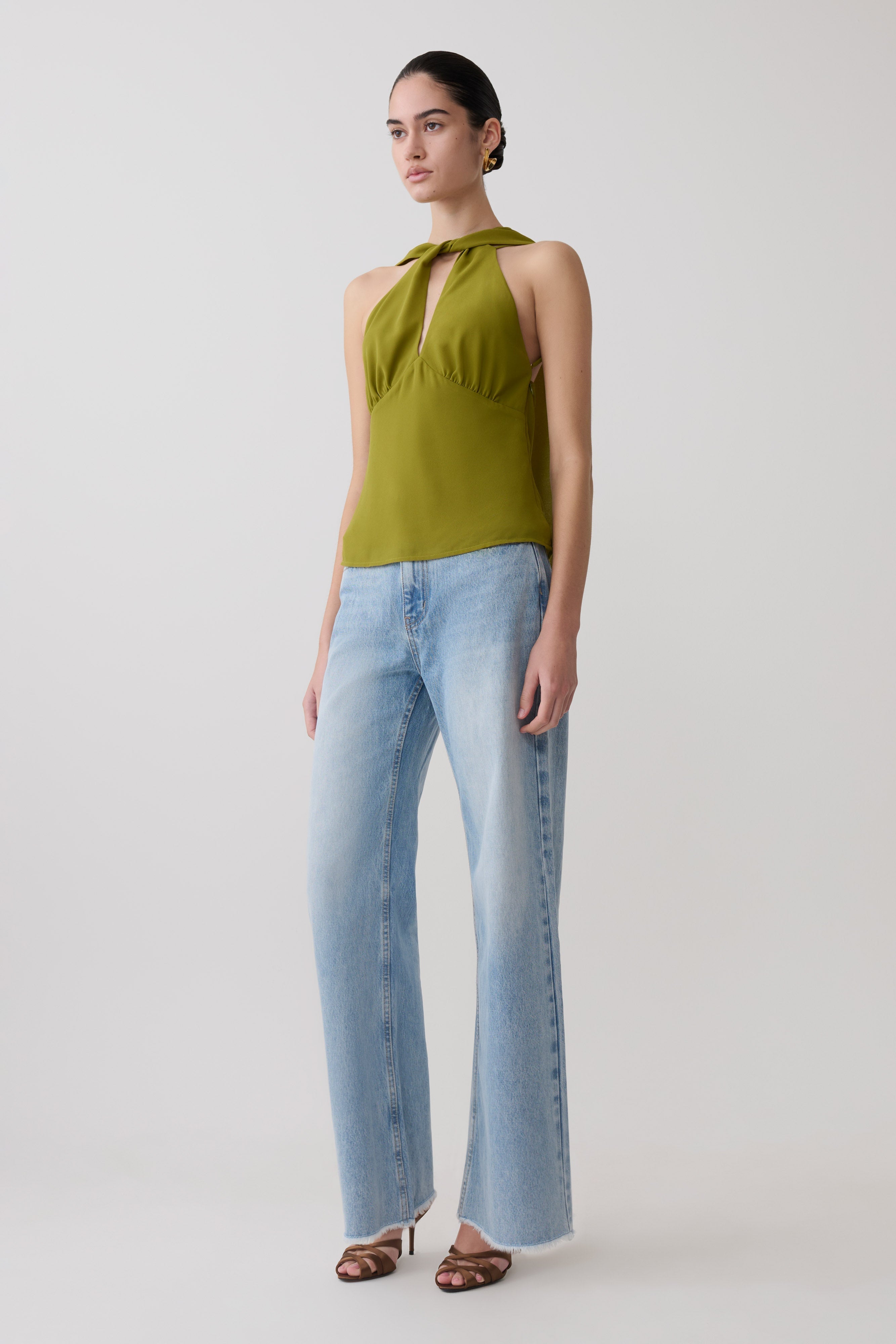Nora Halter Chiffon Top - Olive