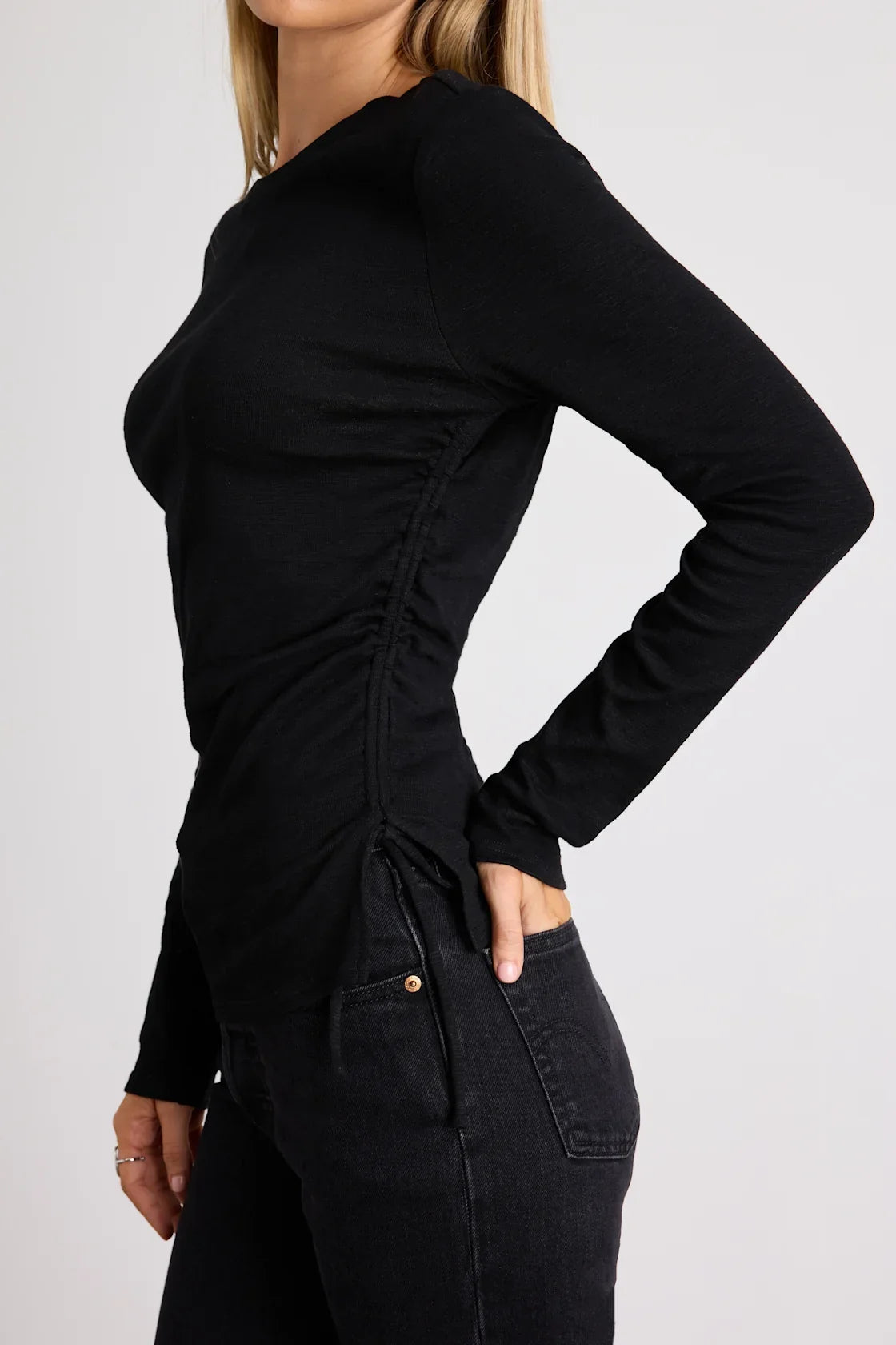 Ambrose Light Green Burnout Ruched Long Sleeve Top
