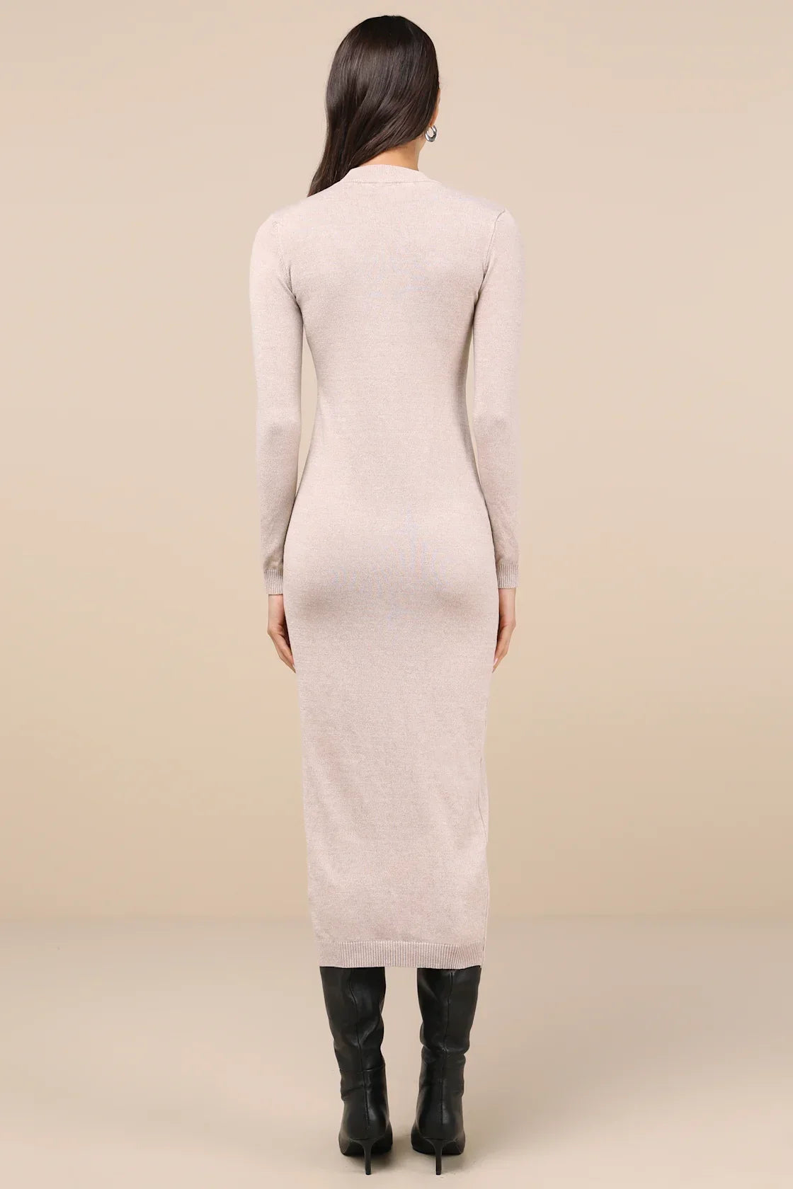 Beloved Presence Heather Beige Cutout Midi Sweater Dress