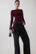 Coraline Long Sleeve Sheer Top - Burgundy
