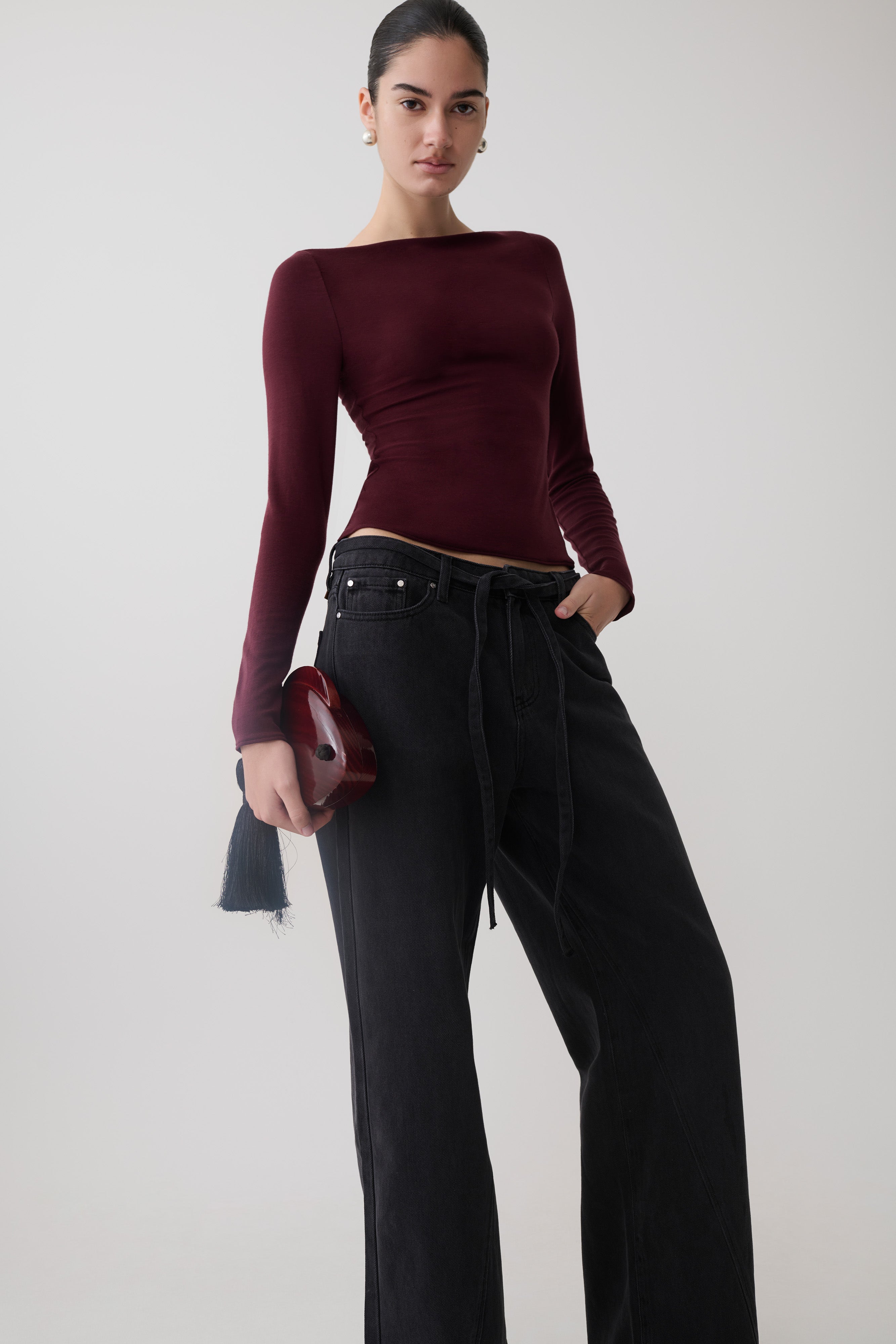 Coraline Long Sleeve Sheer Top - Burgundy
