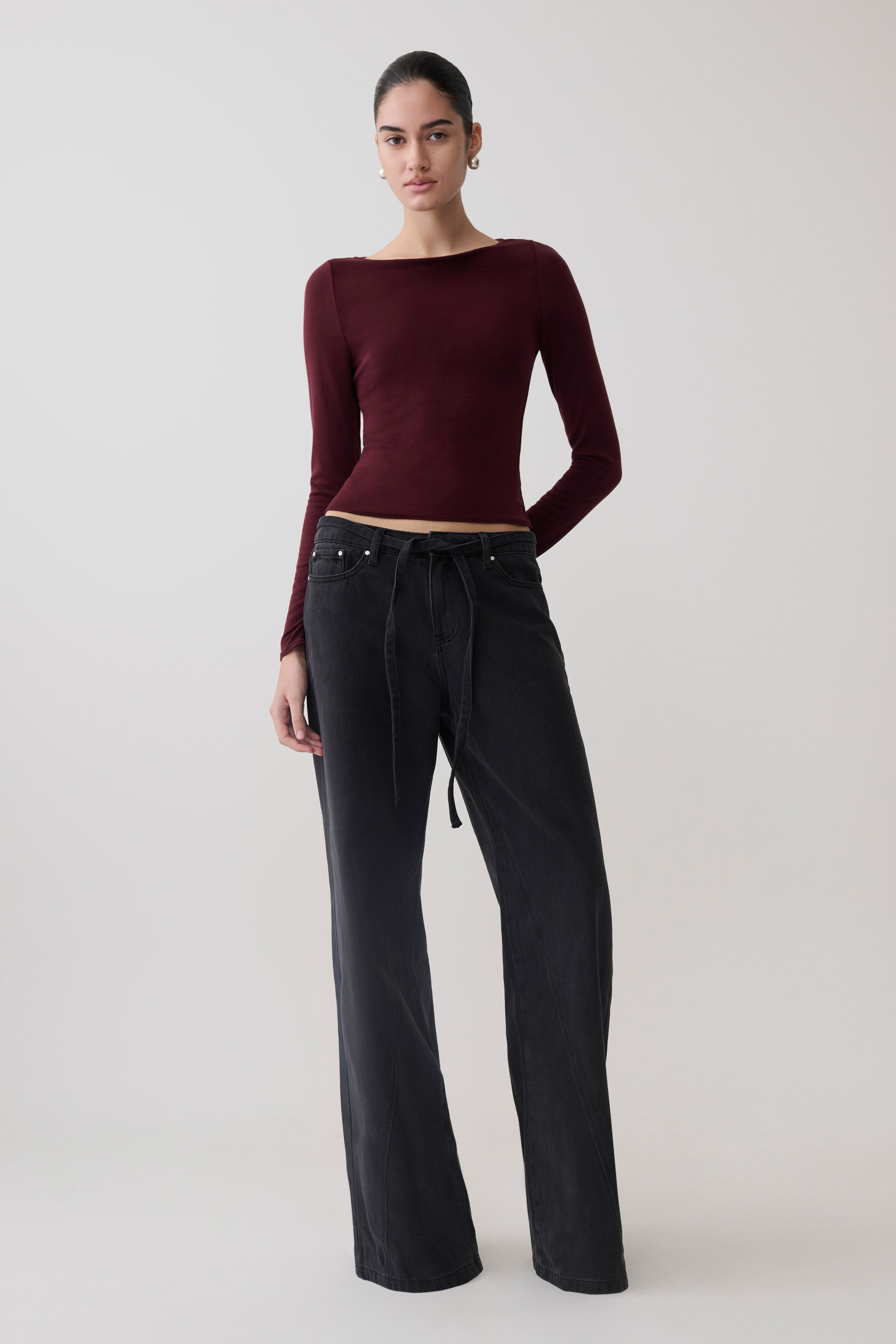 Coraline Long Sleeve Sheer Top - Burgundy