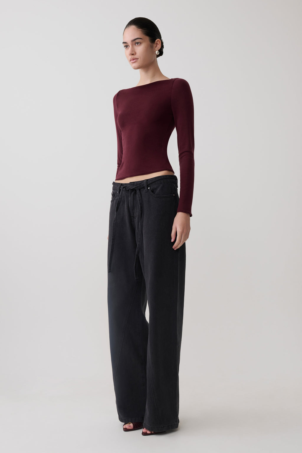 Coraline Long Sleeve Sheer Top - Burgundy