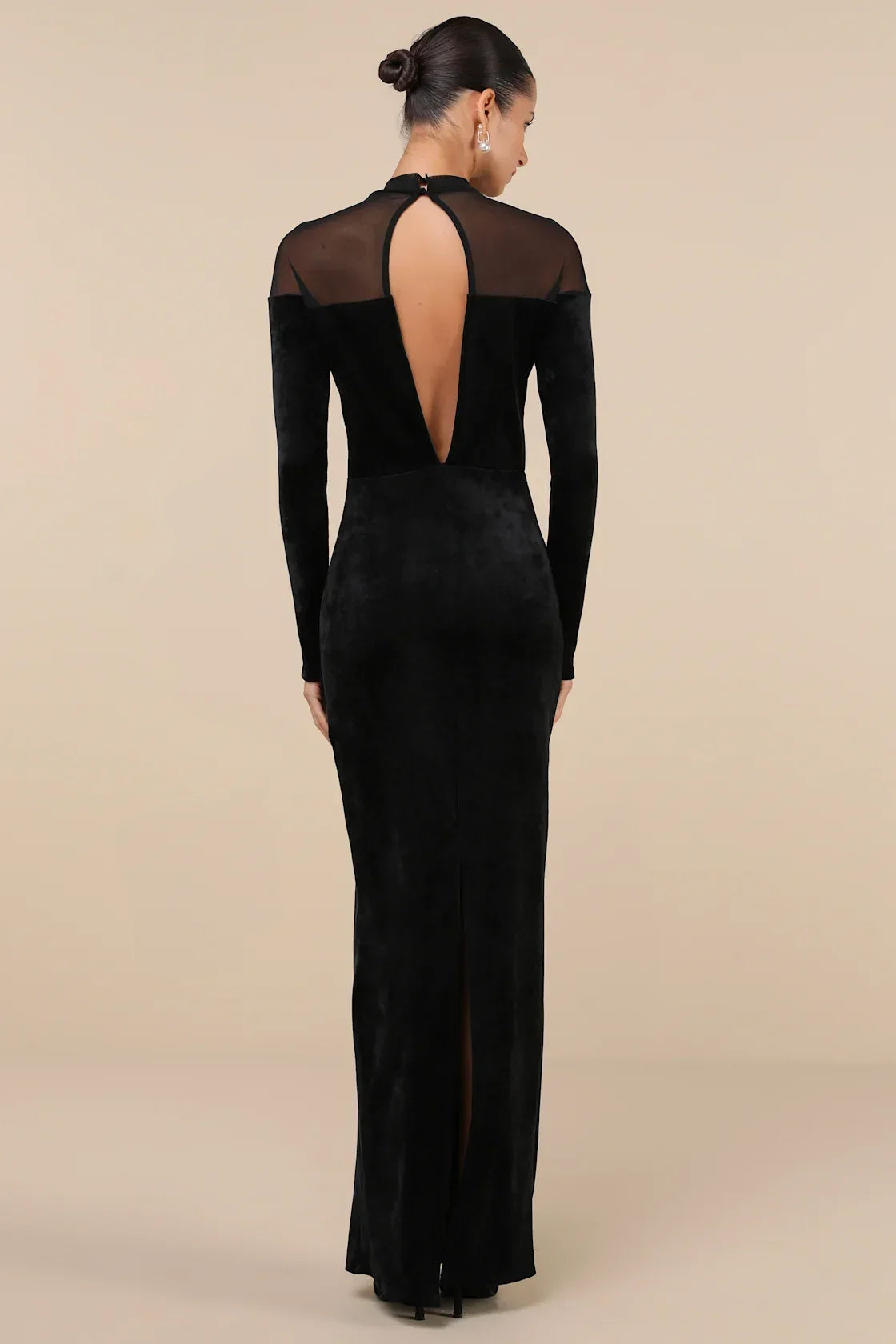 Exemplary Allure Black Velvet Mock Neck Long Sleeve Maxi Dress