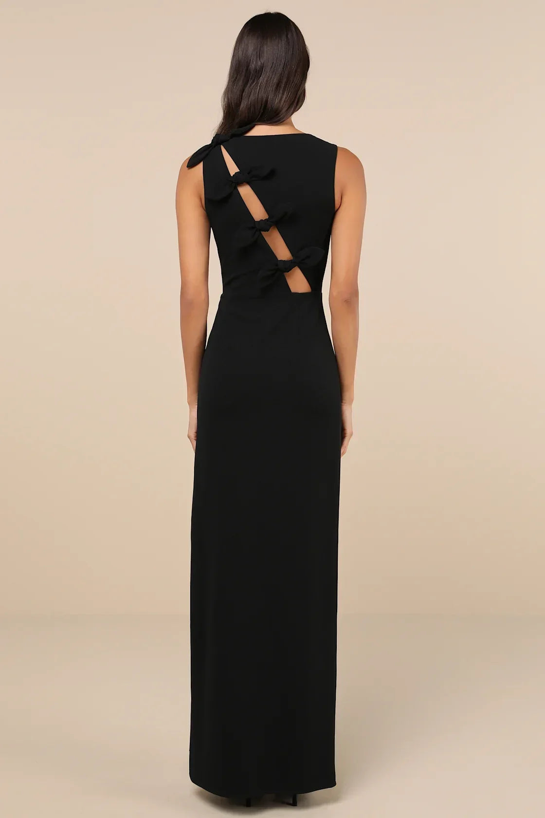 Perfected Poise Black Bow Cutout Column Maxi Dress