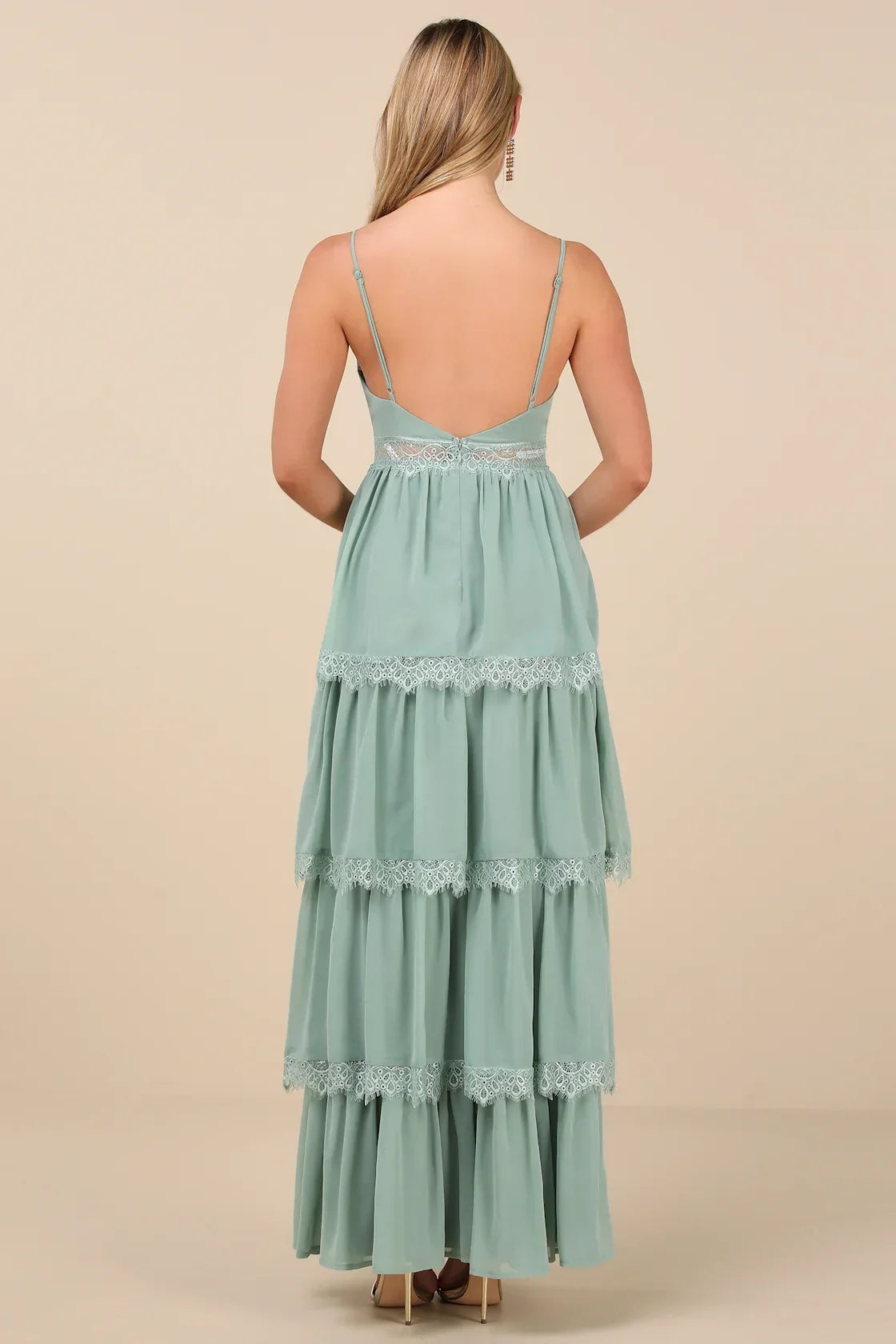 Reed Sage Tiered Lace Maxi Dress