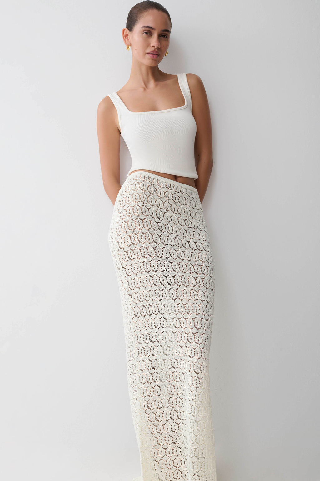 Courtney Crochet Knit Maxi Skirt - Ivory