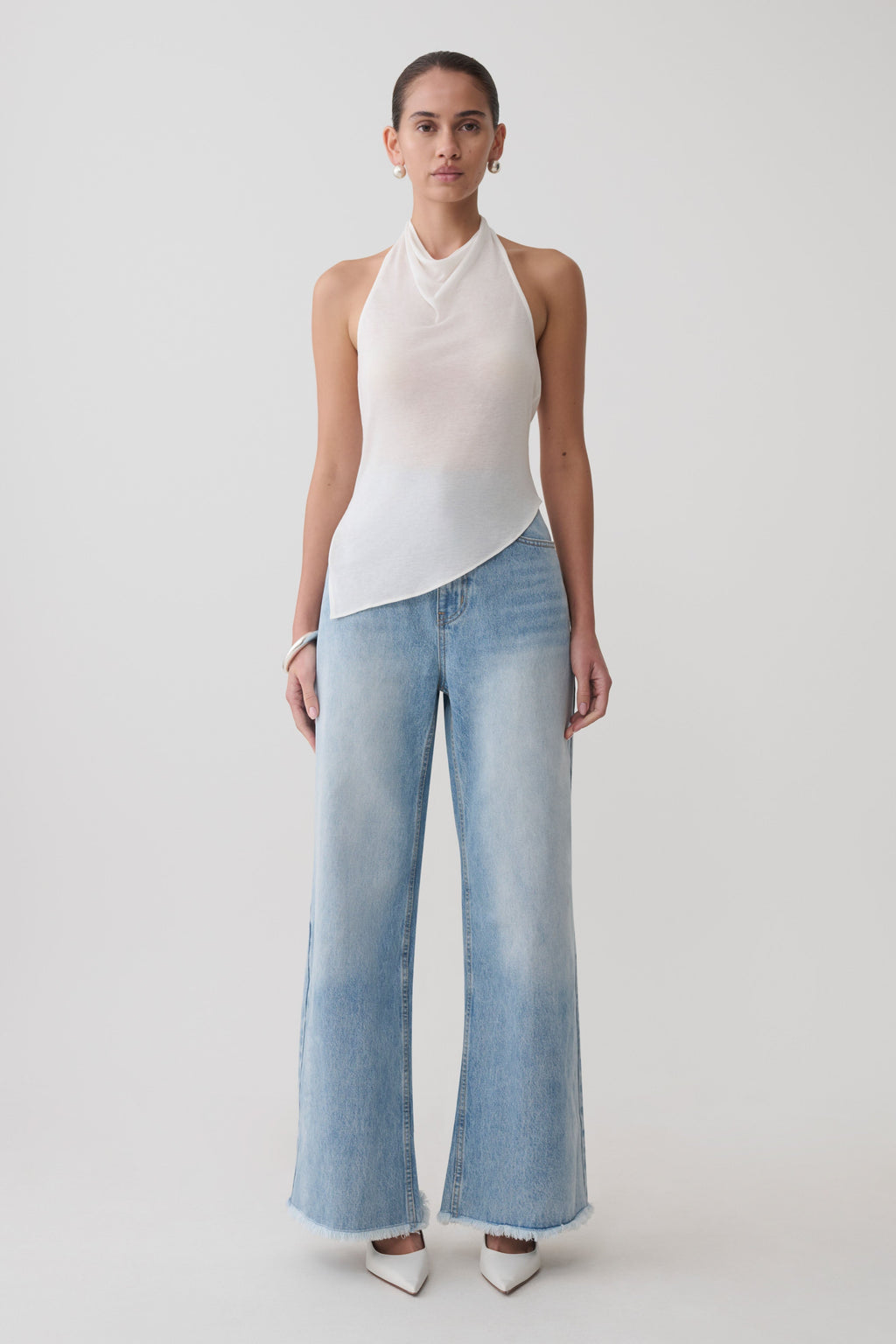 Clea Relaxed Sheer Halter Top - Ivory