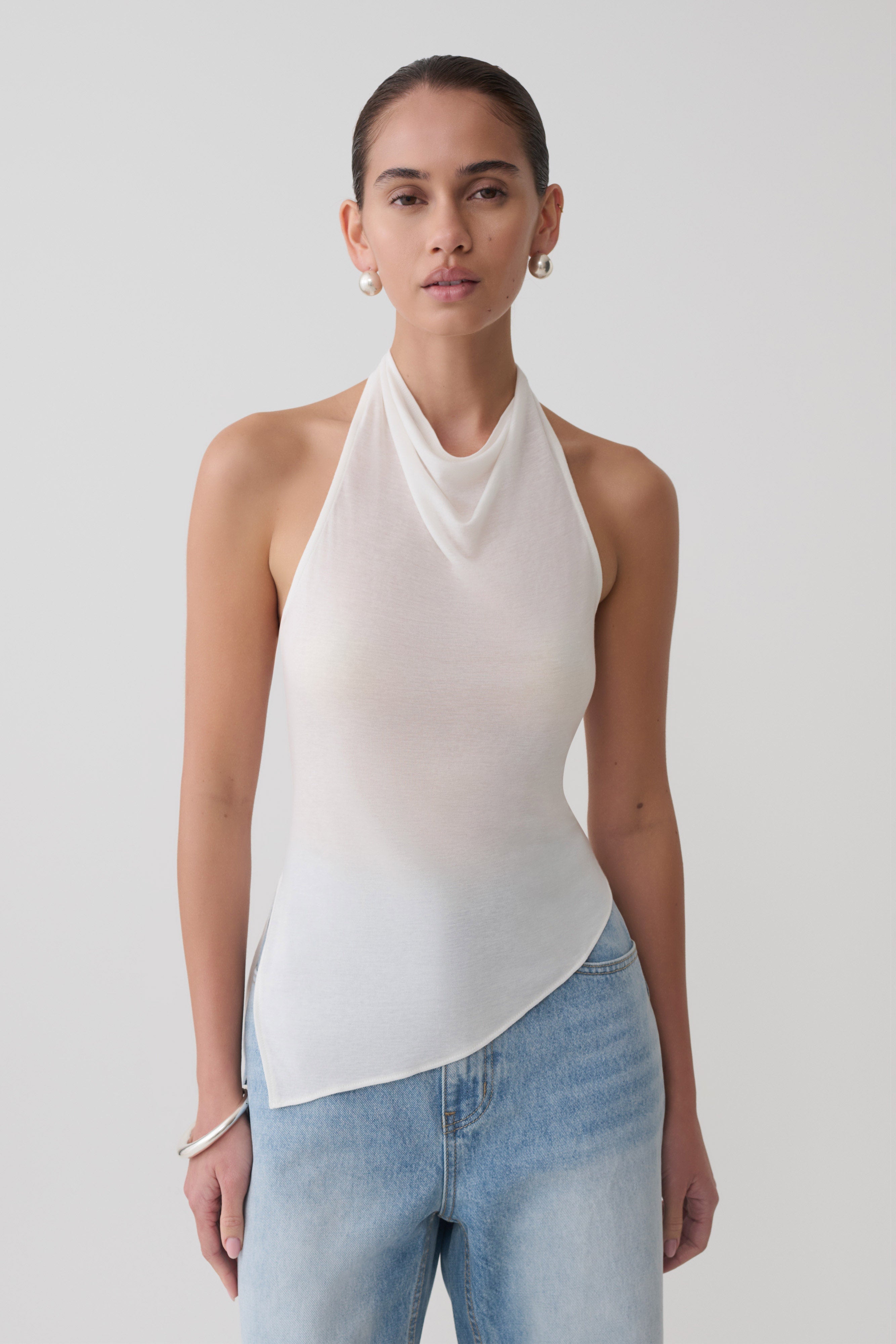 Clea Relaxed Sheer Halter Top - Ivory