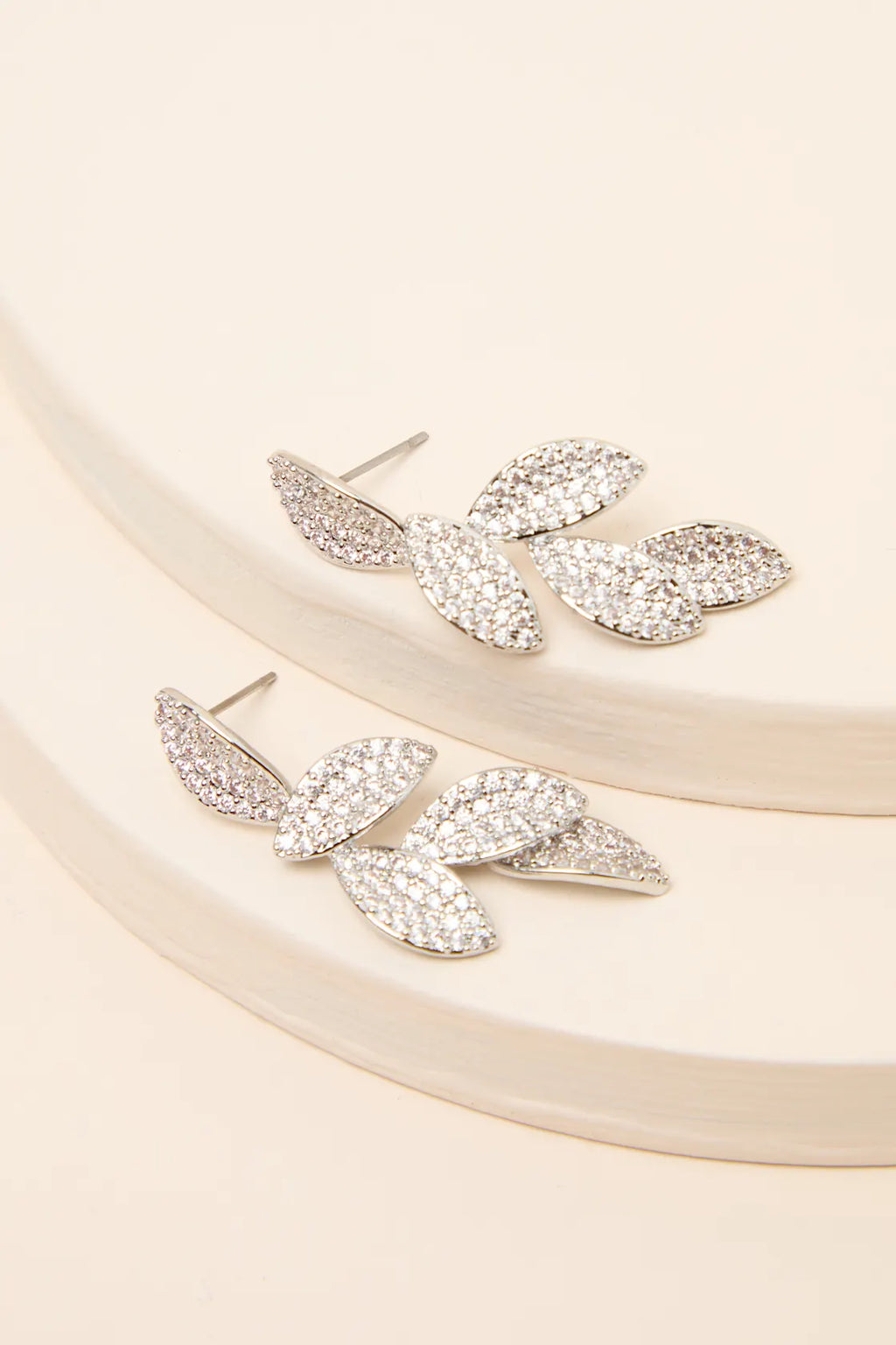 Windsor Silver Rhinestone Leaf Drop Earrings