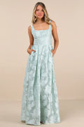 Perfected Aura Navy Jacquard Tie-Back Maxi Dress with Pockets