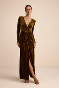 Angelina Navy Velvet Twist-Front Maxi Dress