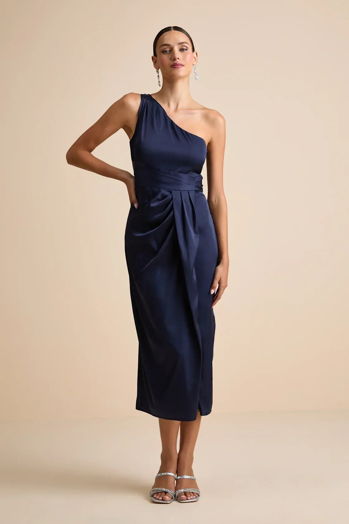 Rhema White Multi Abstract Print Satin Midi Dress