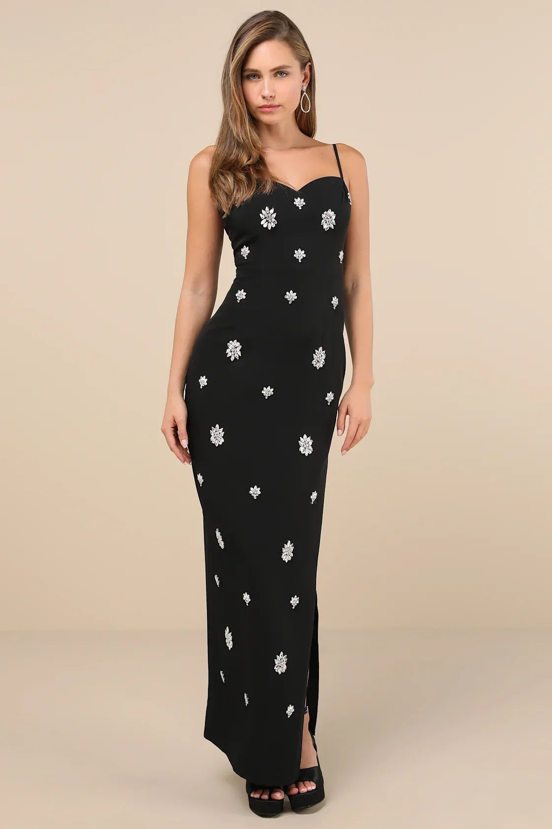 Completely Regal White Rhinestone Sleeveless Column Maxi Dress