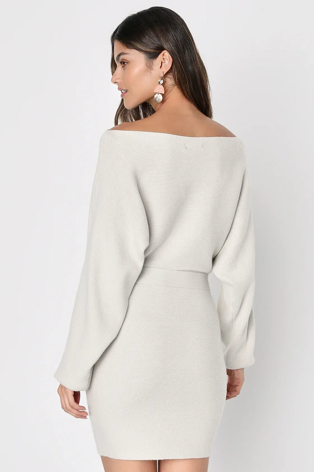 Modern Comfort Olive Green Dolman Sleeve Mini Sweater Dress