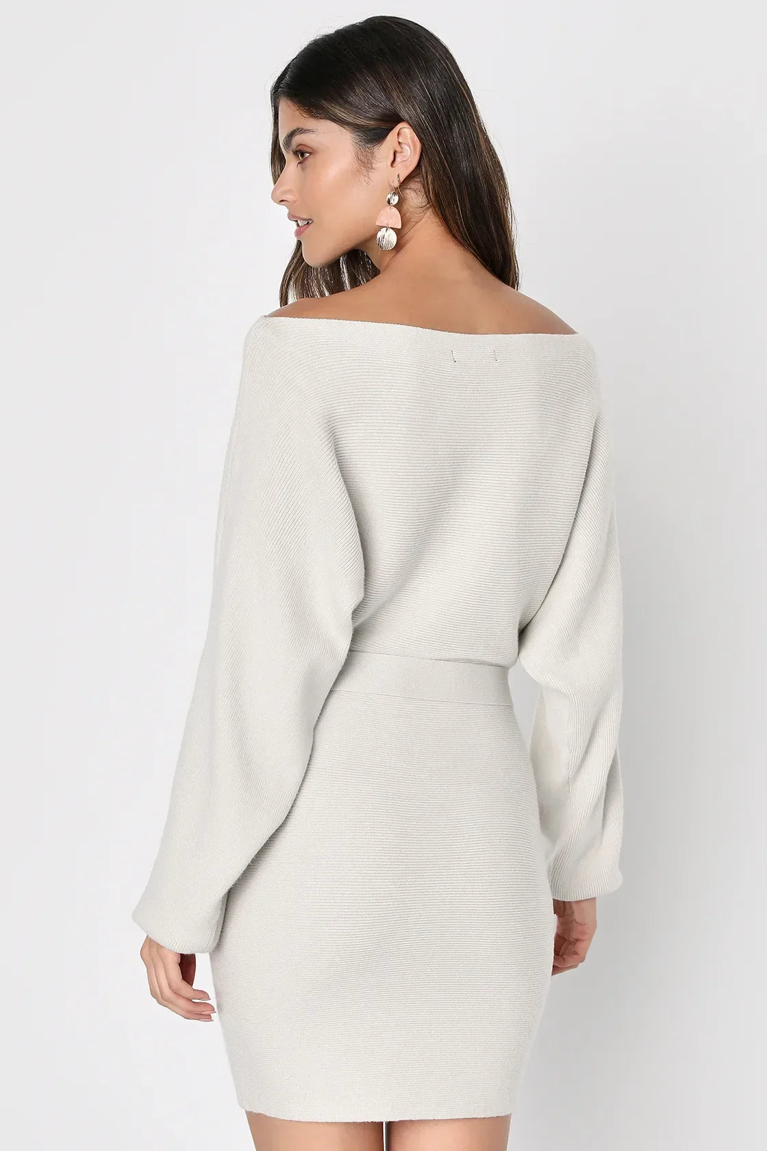 Modern Comfort Olive Green Dolman Sleeve Mini Sweater Dress