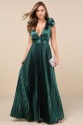 Exceptional Drama Sage Green Satin Lace-Up Pleated Maxi Dress