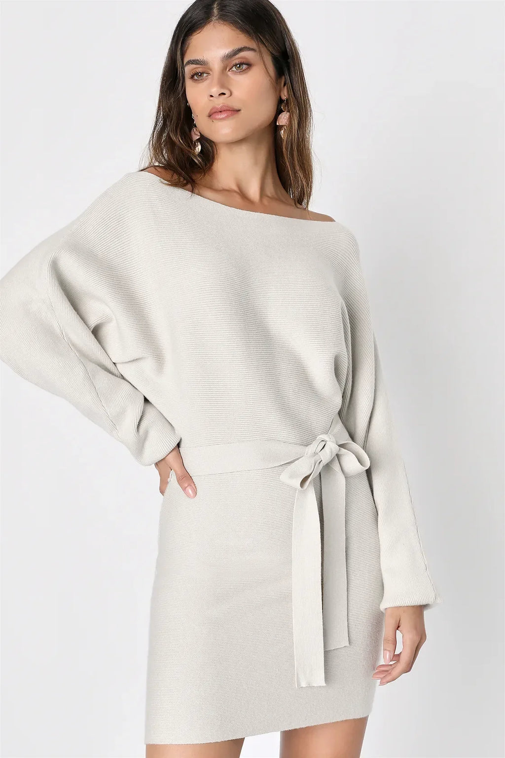 Modern Comfort Olive Green Dolman Sleeve Mini Sweater Dress