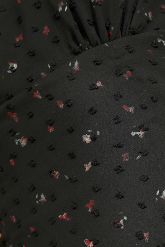 So Kiss Me Black Floral Print Swiss Dot Maxi Dress