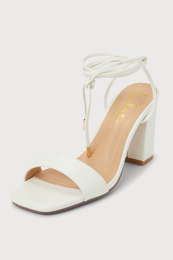 Zoyana White Lace-Up High Heel Sandals