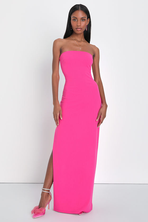 Elaborate Excellence Hot Pink Strapless Bodycon Maxi Dress