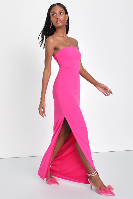 Elaborate Excellence Hot Pink Strapless Bodycon Maxi Dress