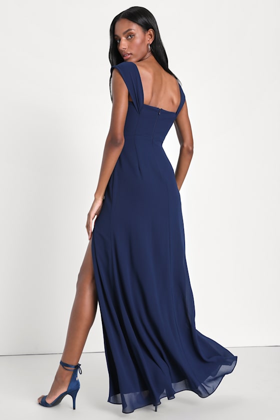 Magical Magnetism Navy Blue Off-the-Shoulder Maxi Dress