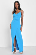 Sweetest Admirer Blue Ruched Surplice Maxi Dress