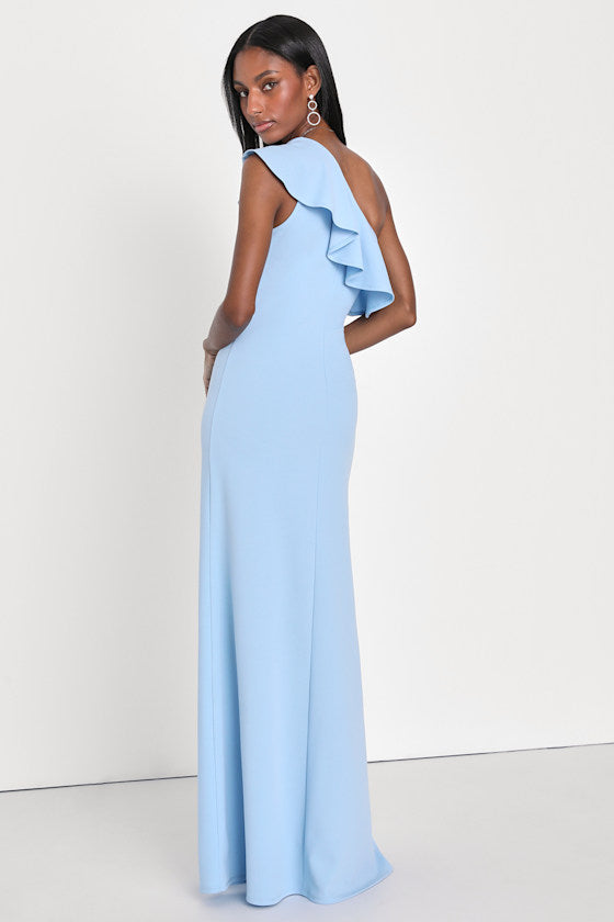 Last Forever Powder Blue One-Shoulder Ruffle Maxi Dress