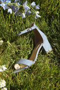 Harper Light Blue Suede Ankle Strap Heels