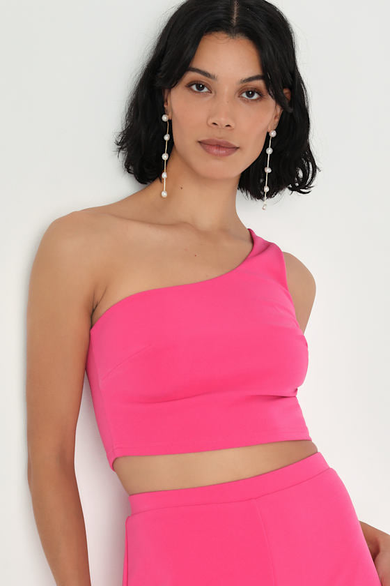 Amor and Beyond Hot Pink One-Shoulder Two-Piece Jumpsuit