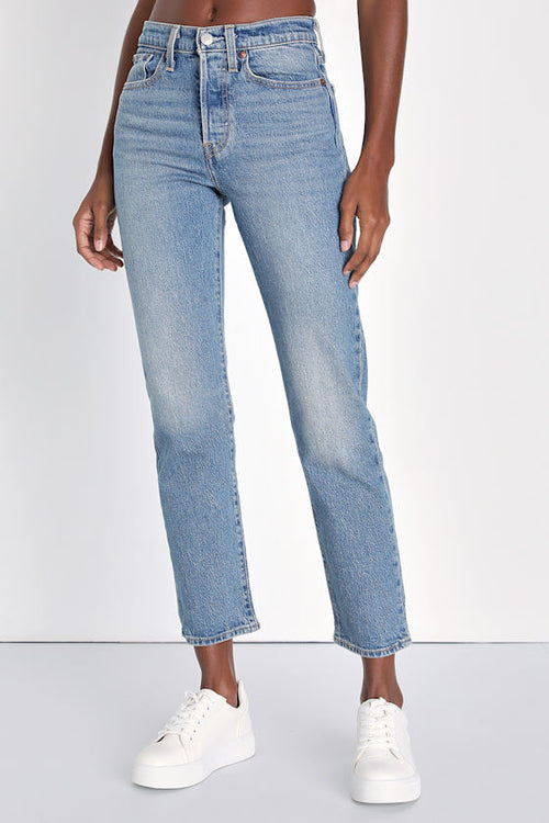 Wedgie Straight Fade Medium Wash High-Rise Cropped Jeans