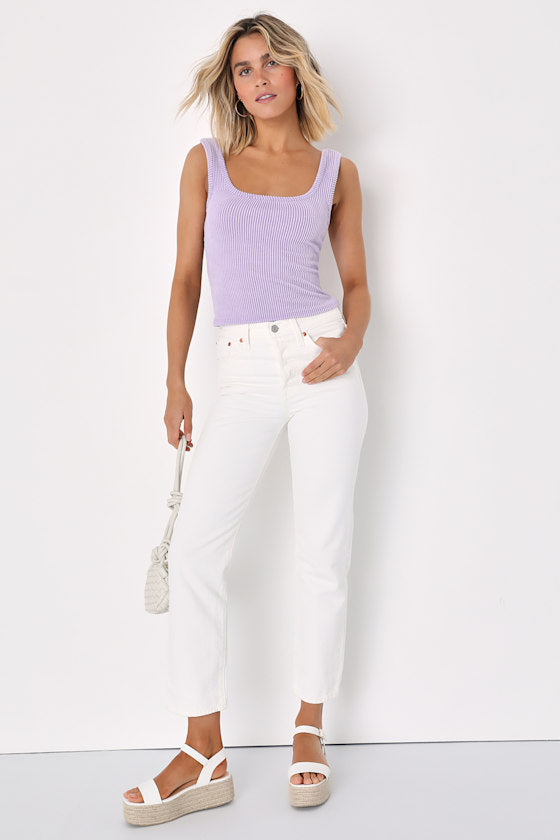Leisure Life Lavender Ribbed Square-Neck Tank Top