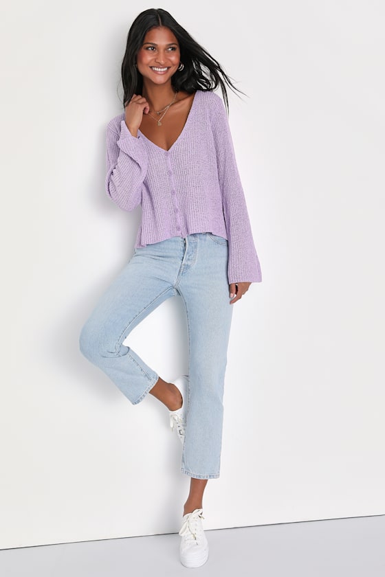 Springtime Sweetie Lavender Loose Knit Cardigan Sweater
