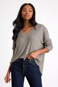 Just Vibing Olive Green Ribbed V-Neck Sweater Top