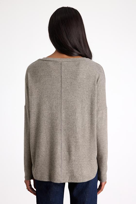 Just Vibing Olive Green Ribbed V-Neck Sweater Top