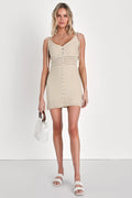 Think Sunny Beige Crochet Mini Dress