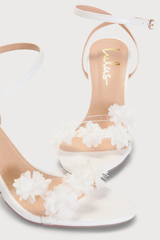 Arina White Flower Ankle Strap Heels