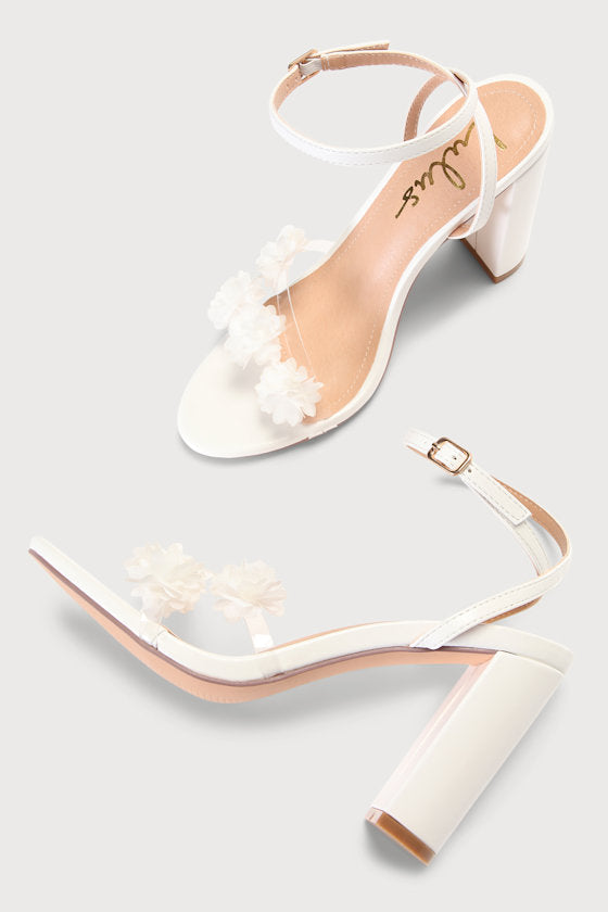 Arina White Flower Ankle Strap Heels