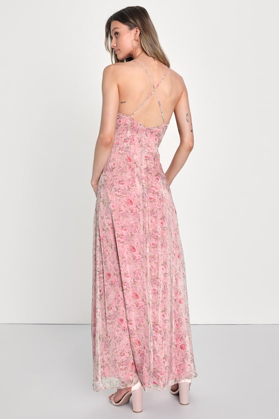 Forever Dreamy Pink Floral Organza Backless Maxi Dress