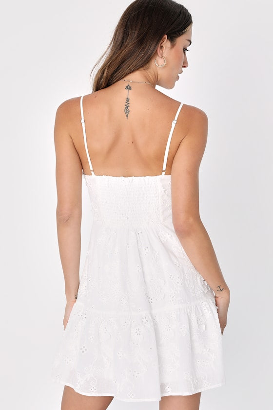 Adorable in Athens White Eyelet Embroidered Mini Dress
