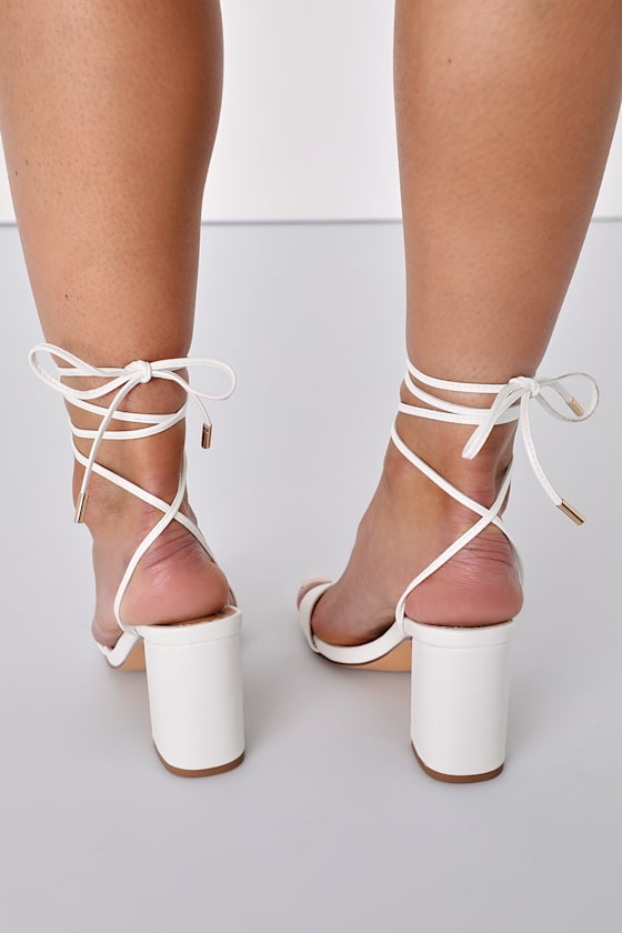 Zoyana White Lace-Up High Heel Sandals