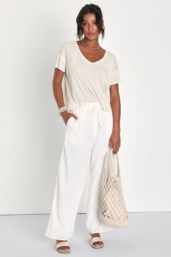 Daily Outing Cream Ribbed Short Sleeve Tee