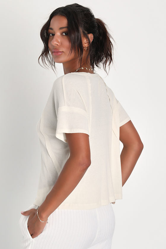 Daily Outing Cream Ribbed Short Sleeve Tee