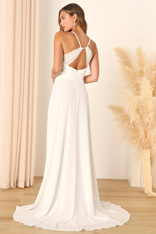 Romantic Inspiration White Sleeveless Faux-Wrap Maxi Dress