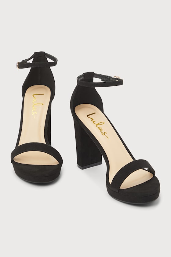 Kinsella Black Suede Platform Ankle Strap High Heels