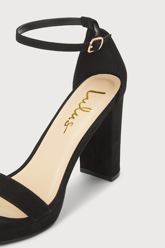 Kinsella Black Suede Platform Ankle Strap High Heels