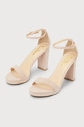 Kinsella Light Nude Suede Platform Ankle Strap High Heels