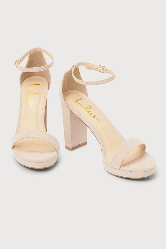 Kinsella Light Nude Suede Platform Ankle Strap High Heels
